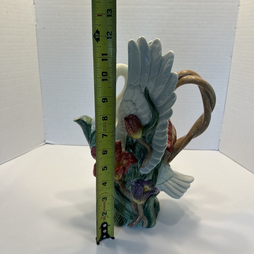 Fitz & Floyd Tulip Swan Pitcher/Carafe/Jug 1 Qt Vintage Hand Painted Ceramic - Picture 9 of 10